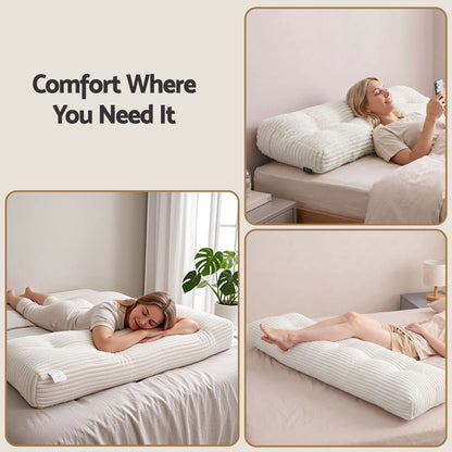 Giselle wedge pillow headboard with non-flattening shredded foam core, perfect for dorm reading or sofa lap desk, 330g corduroy cover, side pockets, Queen - Image 7