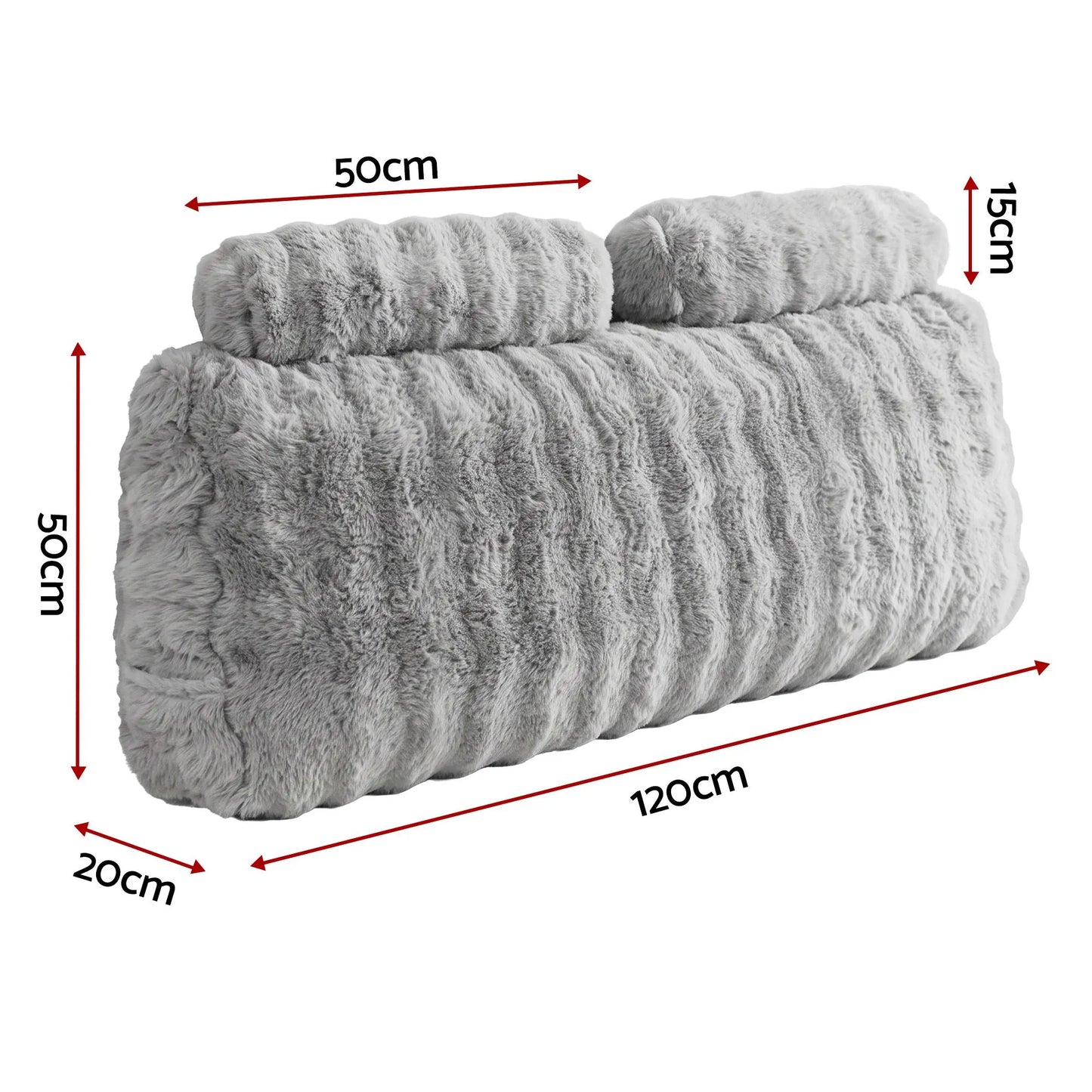 Giselle Wedge Pillow Headboard, Easy Wash Zipper Cover & Anti-Flat Foam, Couch Lumbar Support for Dorm Readers, 340g Faux Rabbit Fur with Dual Pockets, Double - Image 2