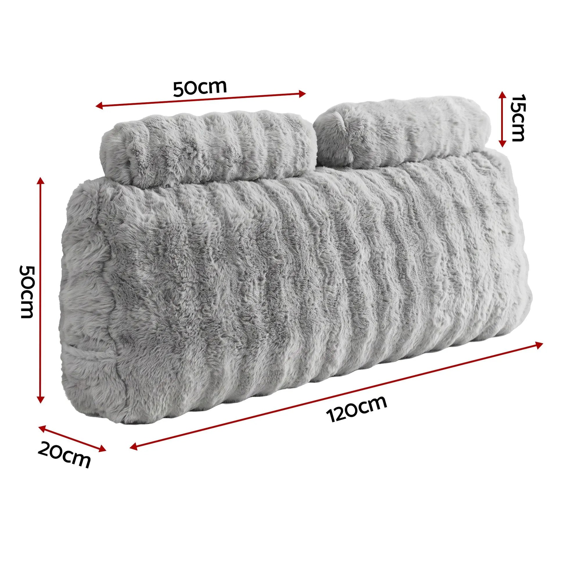 Giselle Wedge Pillow Headboard, Easy Wash Zipper Cover & Anti-Flat Foam, Couch Lumbar Support for Dorm Readers, 340g Faux Rabbit Fur with Dual Pockets, Double - Image 2