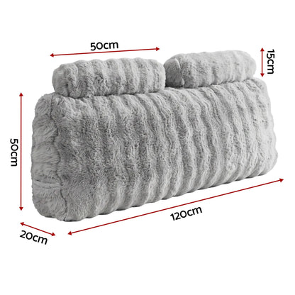 Giselle Wedge Pillow Headboard, Easy Wash Zipper Cover & Anti-Flat Foam, Couch Lumbar Support for Dorm Readers, 340g Faux Rabbit Fur with Dual Pockets, Double - Image 2