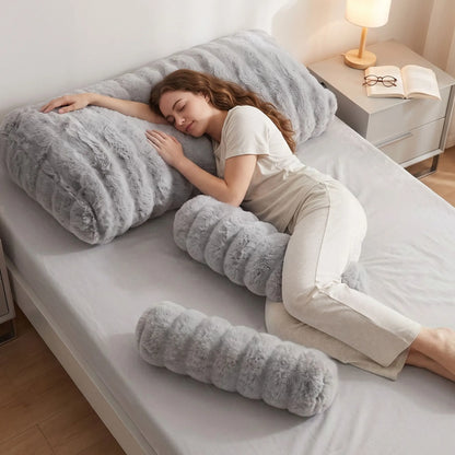 Giselle Wedge Pillow Headboard, Easy Wash Zipper Cover & Anti-Flat Foam, Couch Lumbar Support for Dorm Readers, 340g Faux Rabbit Fur with Dual Pockets, Double - Image 9