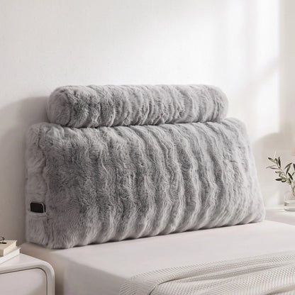 Giselle Wedge Pillow Headboard, Easy Wash Zipper Cover & Anti-Flat Foam, Couch Lumbar Support for Dorm Readers, 340g Faux Rabbit Fur with Dual Pockets, King Single
