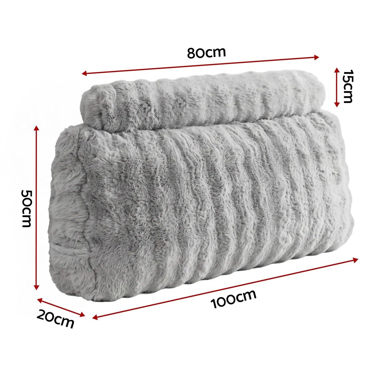 Giselle Wedge Pillow Headboard, Easy Wash Zipper Cover & Anti-Flat Foam, Couch Lumbar Support for Dorm Readers, 340g Faux Rabbit Fur with Dual Pockets, King Single - Image 2