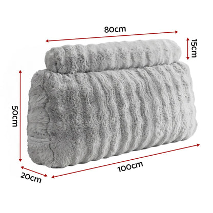 Giselle Wedge Pillow Headboard, Easy Wash Zipper Cover & Anti-Flat Foam, Couch Lumbar Support for Dorm Readers, 340g Faux Rabbit Fur with Dual Pockets, King Single - Image 2