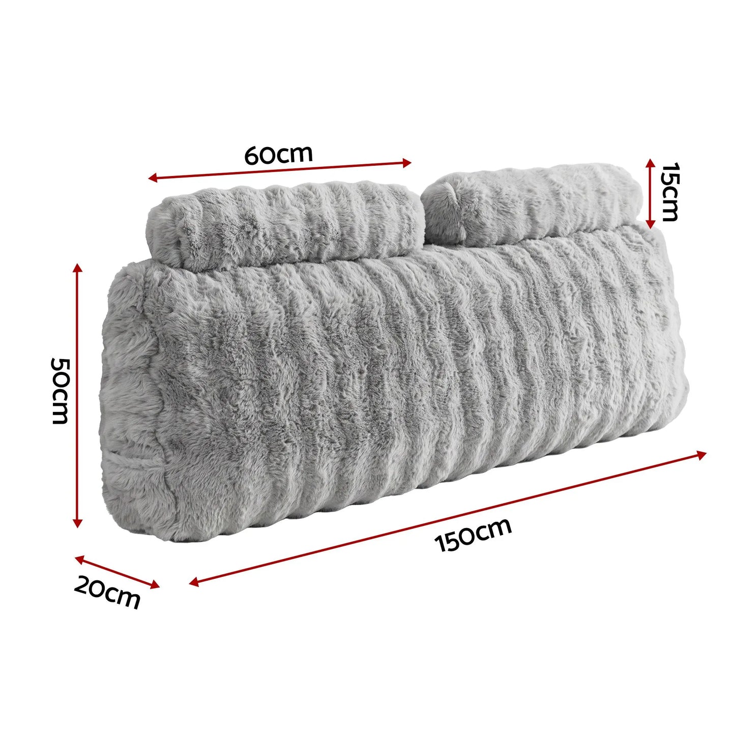 Giselle Wedge Pillow Headboard, Easy Wash Zipper Cover & Anti-Flat Foam, Couch Lumbar Support for Dorm Readers, 340g Faux Rabbit Fur with Dual Pockets, Queen - Image 2