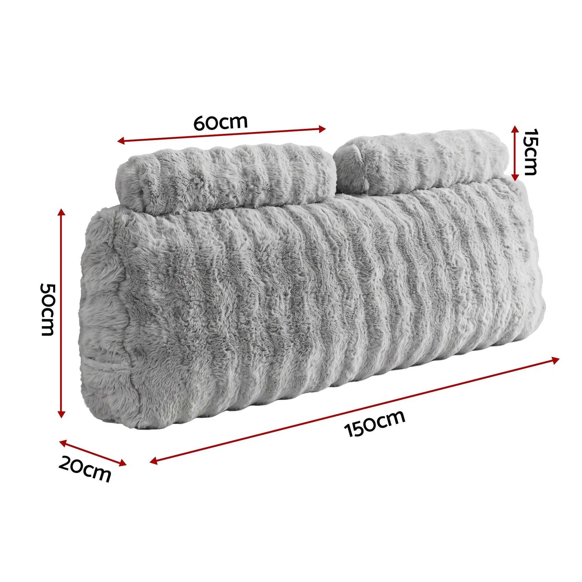 Giselle Wedge Pillow Headboard, Easy Wash Zipper Cover & Anti-Flat Foam, Couch Lumbar Support for Dorm Readers, 340g Faux Rabbit Fur with Dual Pockets, Queen - Image 2