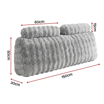 Giselle Wedge Pillow Headboard, Easy Wash Zipper Cover & Anti-Flat Foam, Couch Lumbar Support for Dorm Readers, 340g Faux Rabbit Fur with Dual Pockets, Queen - Image 2