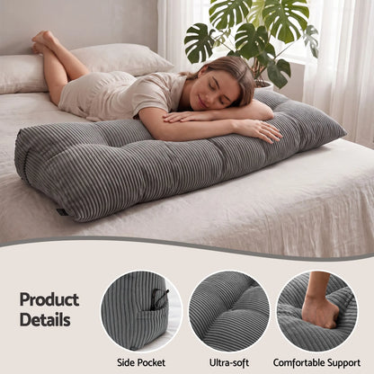 Giselle Headboard Pillow for Sitting in Bed, Upgraded Shredded Foam Reading Wedge Cushion for Lumbar Support, 320g Corduroy Backrest with Side Pockets for Dorm Daybed, Double - Image 5