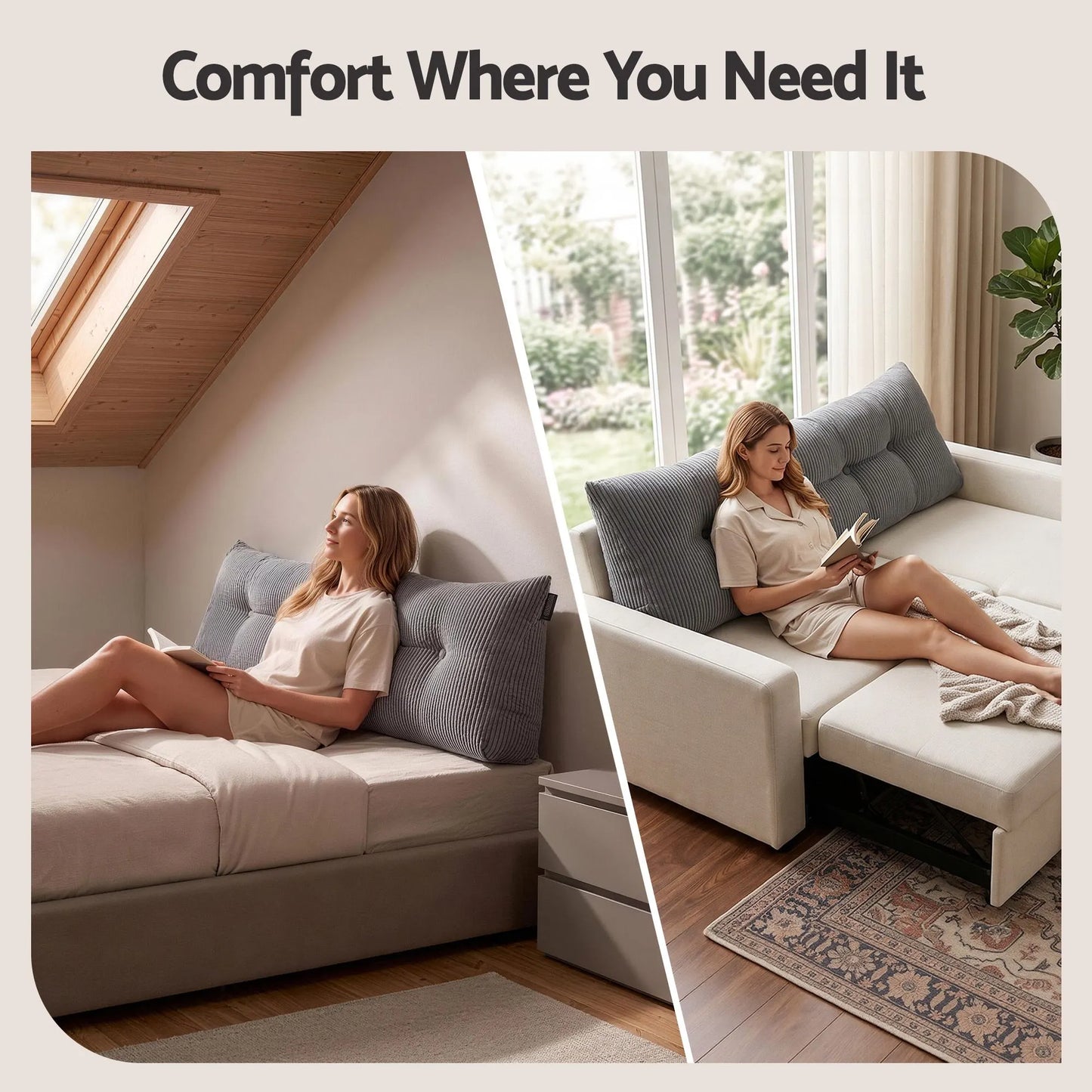Giselle Headboard Pillow for Sitting in Bed, Upgraded Shredded Foam Reading Wedge Cushion for Lumbar Support, 320g Corduroy Backrest with Side Pockets for Dorm Daybed, Double - Image 8