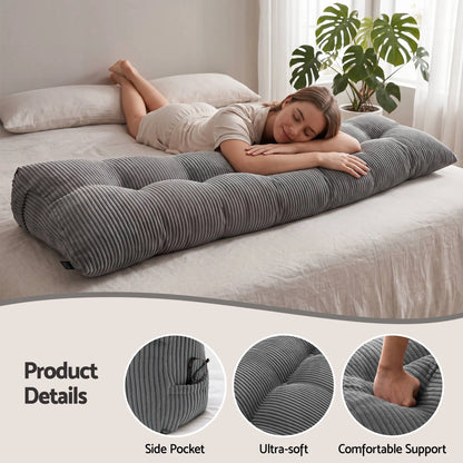 Giselle Headboard Pillow for Sitting in Bed, Upgraded Shredded Foam Reading Wedge Cushion for Lumbar Support, 320g Corduroy Backrest with Side Pockets for Dorm Daybed, King - Image 5