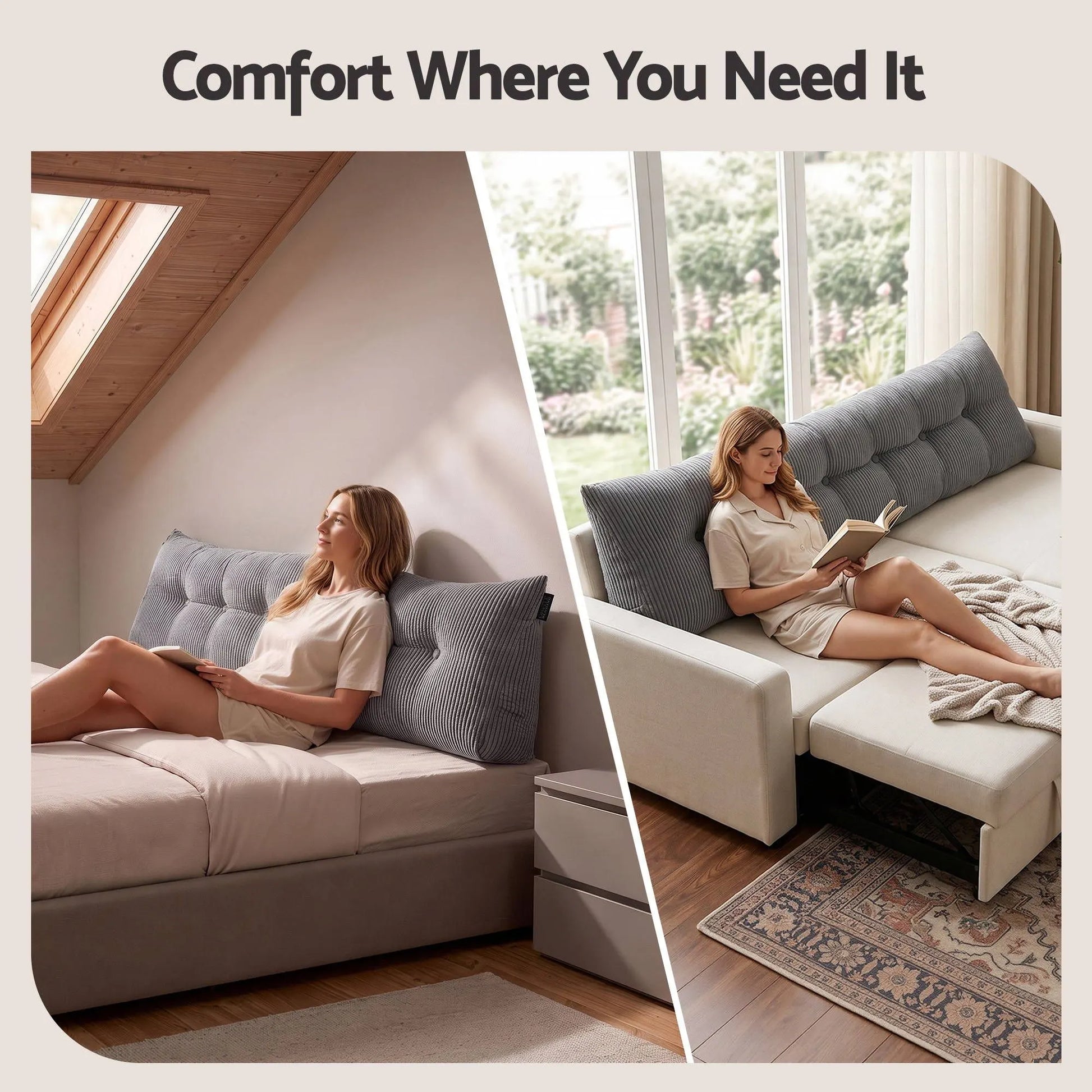 Giselle Headboard Pillow for Sitting in Bed, Upgraded Shredded Foam Reading Wedge Cushion for Lumbar Support, 320g Corduroy Backrest with Side Pockets for Dorm Daybed, King - Image 8