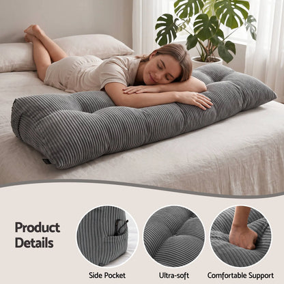 Giselle Headboard Pillow for Sitting in Bed, Upgraded Shredded Foam Reading Wedge Cushion for Lumbar Support, 320g Corduroy Backrest with Side Pockets for Dorm Daybed, Queen - Image 5