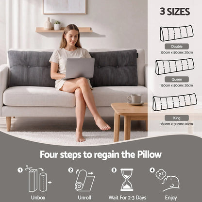 Giselle Headboard Pillow for Sitting in Bed, Upgraded Shredded Foam Reading Wedge Cushion for Lumbar Support, 320g Corduroy Backrest with Side Pockets for Dorm Daybed, Queen - Image 6