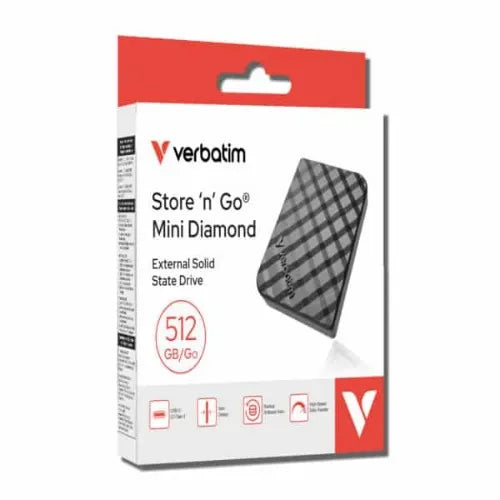 Verbatim 32024 Store’n’Go Mini Diamond SSD USB-C 512GB, USB 3.2 Gen 2, 1000MB/s Read/Write, USB F...