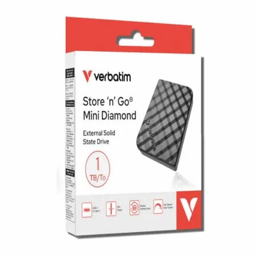 Verbatim 32025 Store’n’Go Mini Diamond SSD USB-C 1TB, USB 3.2 Gen 2, 1000MB/s Read/Write, USB Fla...