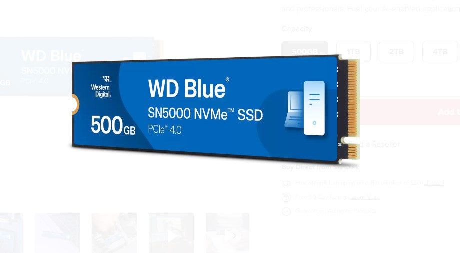 Western Digital WD Blue SN5000 NVMe™ 500GB SSD M.2 2280, 5,000MB/s R 4,000MB/s W, 460K IOPS R / 7... - Image 2
