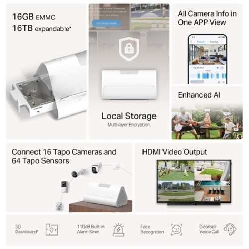 Tapo H500 Smart HomeBase Up To 16 Cameras, 64 Sensors, Local AI Hub, 16GB Built-in + up to 16TB E... - Image 4