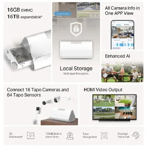 TP-LinkTapo H500 Smart HomeBase Up To 16 Cameras, 64 Sensors, Local AI Hub, 16GB Built-in + up to... - Image 4