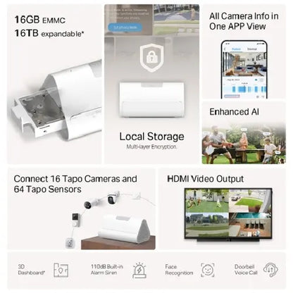TP-LinkTapo H500 Smart HomeBase Up To 16 Cameras, 64 Sensors, Local AI Hub, 16GB Built-in + up to... - Image 4