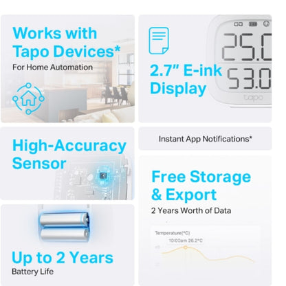 TP-Link Tapo Smart Temperature  Humidity Monitor, Real-Time  Accurate, E-ink Display, Free Data S... - Image 3