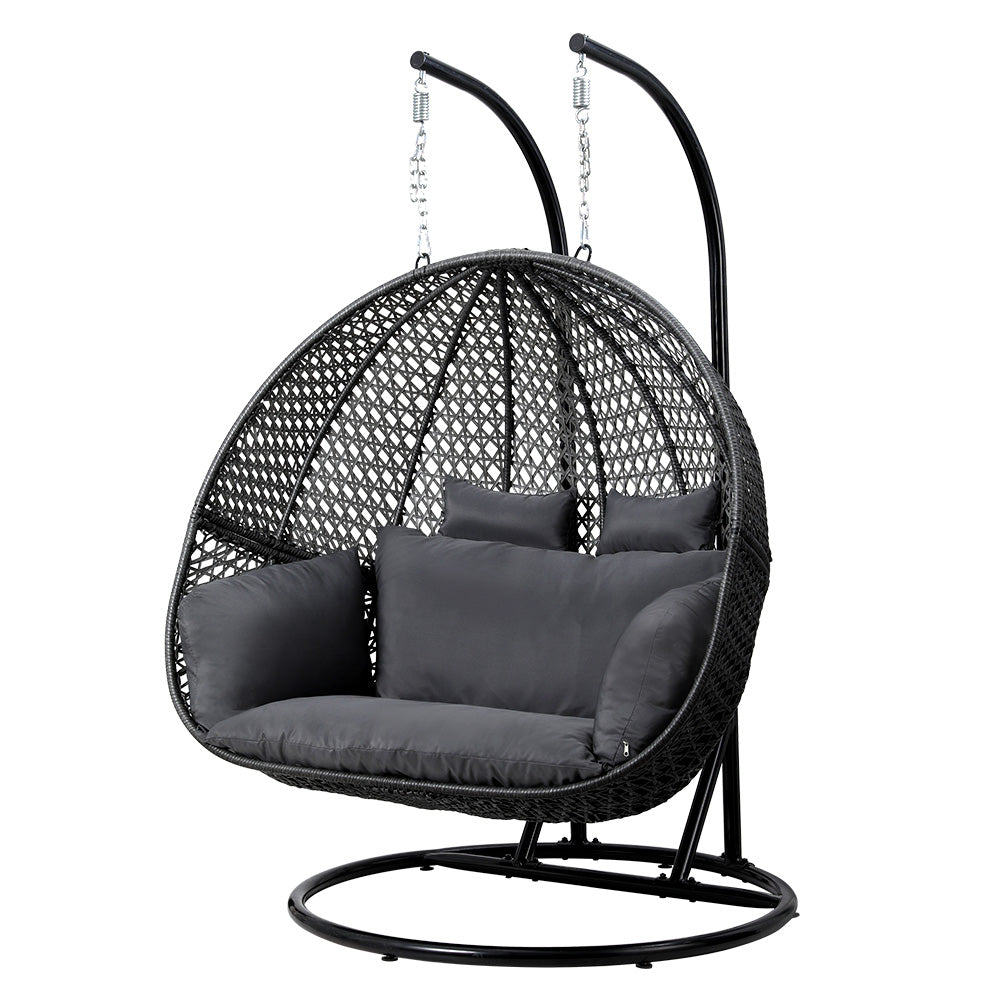 Gardeon Outdoor Swing Chair Hanging Rattan Patio Furniture Pod Stand Cushion 2 Seater - Image 2