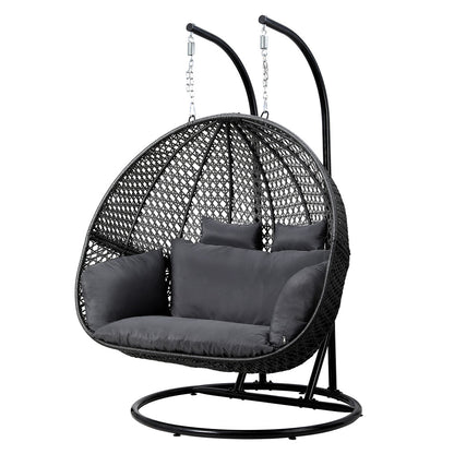 Gardeon Outdoor Swing Chair Hanging Rattan Patio Furniture Pod Stand Cushion 2 Seater - Image 2