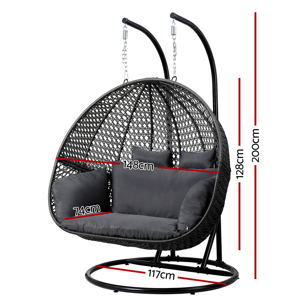 Gardeon Outdoor Swing Chair Hanging Rattan Patio Furniture Pod Stand Cushion 2 Seater - Image 3