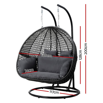 Gardeon Outdoor Swing Chair Hanging Rattan Patio Furniture Pod Stand Cushion 2 Seater - Image 3