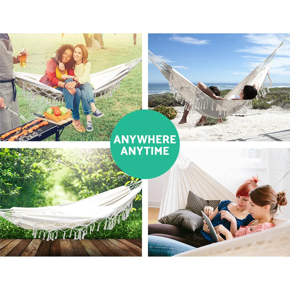 Gardeon Hammock Bed Rope Tassel Outdoor Hammocks Chair Camping - Image 4