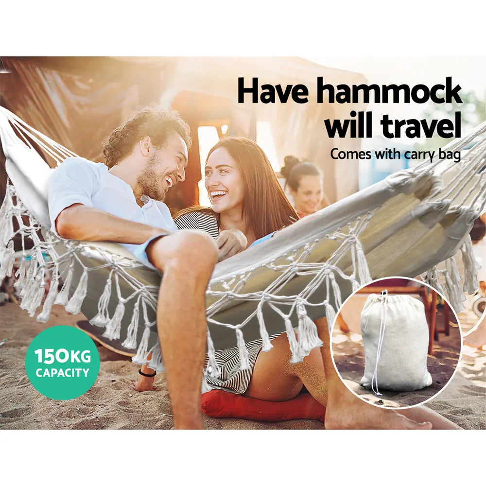 Gardeon Hammock Bed Rope Tassel Outdoor Hammocks Chair Camping - Image 5