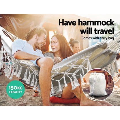 Gardeon Hammock Bed Rope Tassel Outdoor Hammocks Chair Camping - Image 5