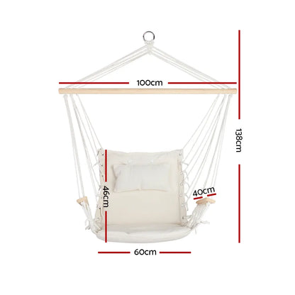 Gardeon Hammock Chair Hanging with Armrest Camping Hammocks Cream - Image 2