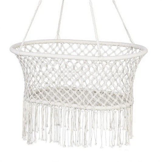 Gardeon Hammock Chair Cotton Swing Chair Outdoor Indoor Cream