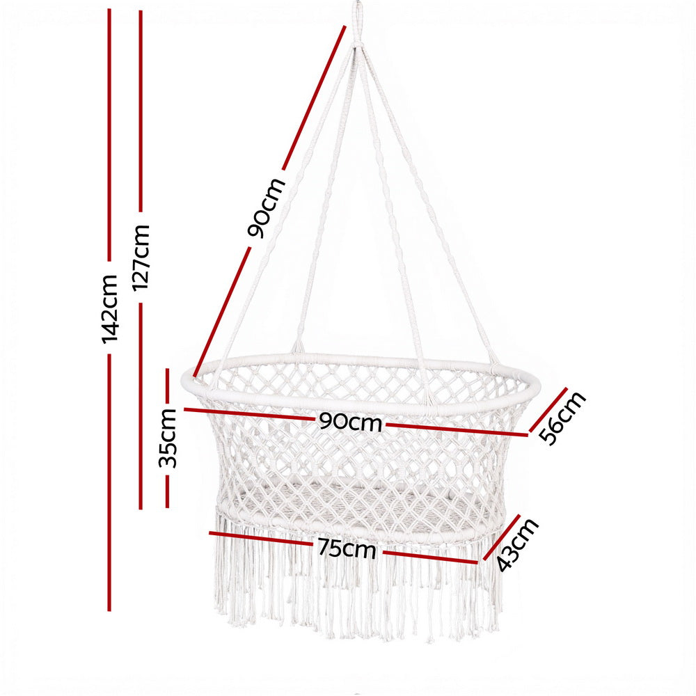 Gardeon Hammock Chair Cotton Swing Chair Outdoor Indoor Cream - Image 2