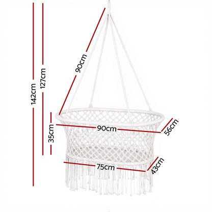 Gardeon Hammock Chair Cotton Swing Chair Outdoor Indoor Cream - Image 2