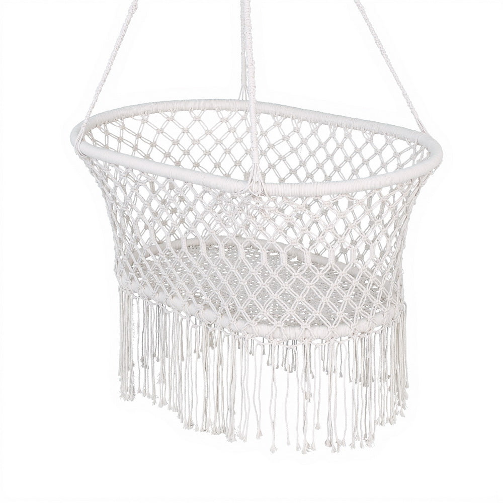 Gardeon Hammock Chair Cotton Swing Chair Outdoor Indoor Cream - Image 3