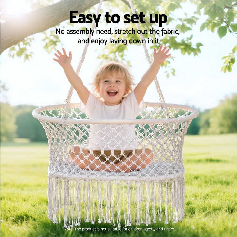 Gardeon Hammock Chair Cotton Swing Chair Outdoor Indoor Cream - Image 5