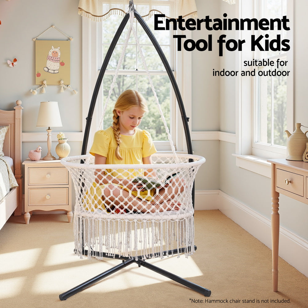 Gardeon Hammock Chair Cotton Swing Chair Outdoor Indoor Cream - Image 6