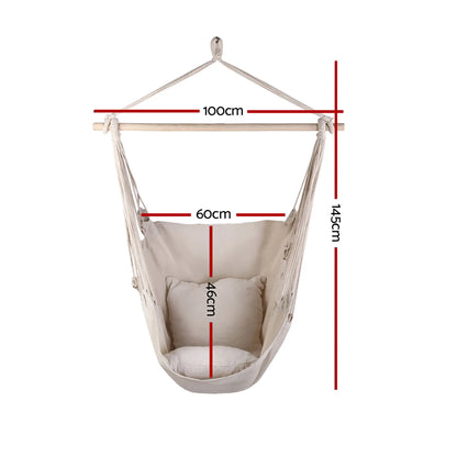 Gardeon Hammock Chair Outdoor Camping Hanging Hammocks Cushion Pillow Cream - Image 2
