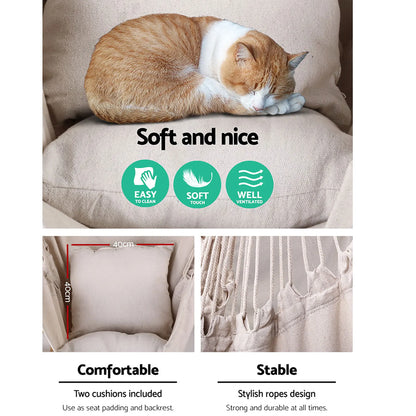 Gardeon Hammock Chair Outdoor Camping Hanging Hammocks Cushion Pillow Cream - Image 5