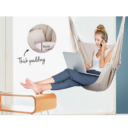 Gardeon Hammock Chair Outdoor Camping Hanging Hammocks Cushion Pillow Cream - Image 6