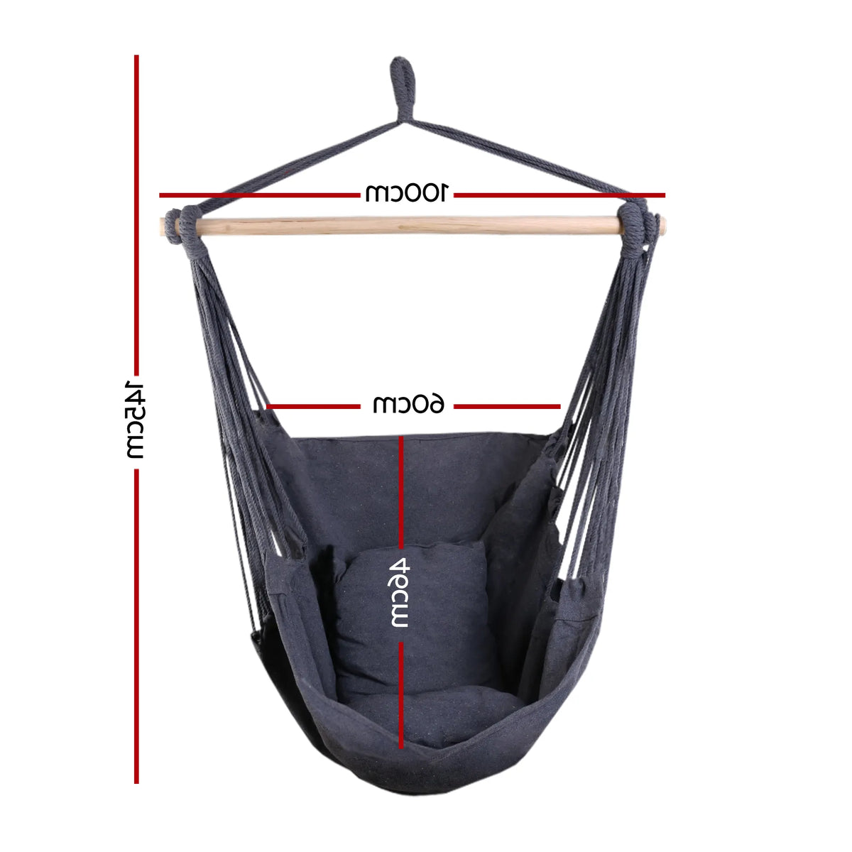 Gardeon Hammock Chair Outdoor Camping Hanging Hammocks Cushion Pillow Grey - Image 2