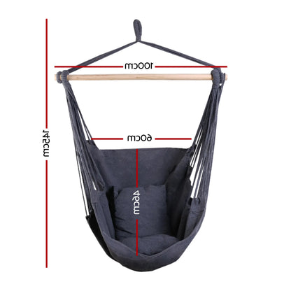 Gardeon Hammock Chair Outdoor Camping Hanging Hammocks Cushion Pillow Grey - Image 2