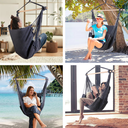 Gardeon Hammock Chair Outdoor Camping Hanging Hammocks Cushion Pillow Grey - Image 4