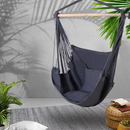 Gardeon Hammock Chair Outdoor Camping Hanging Hammocks Cushion Pillow Grey - Image 8