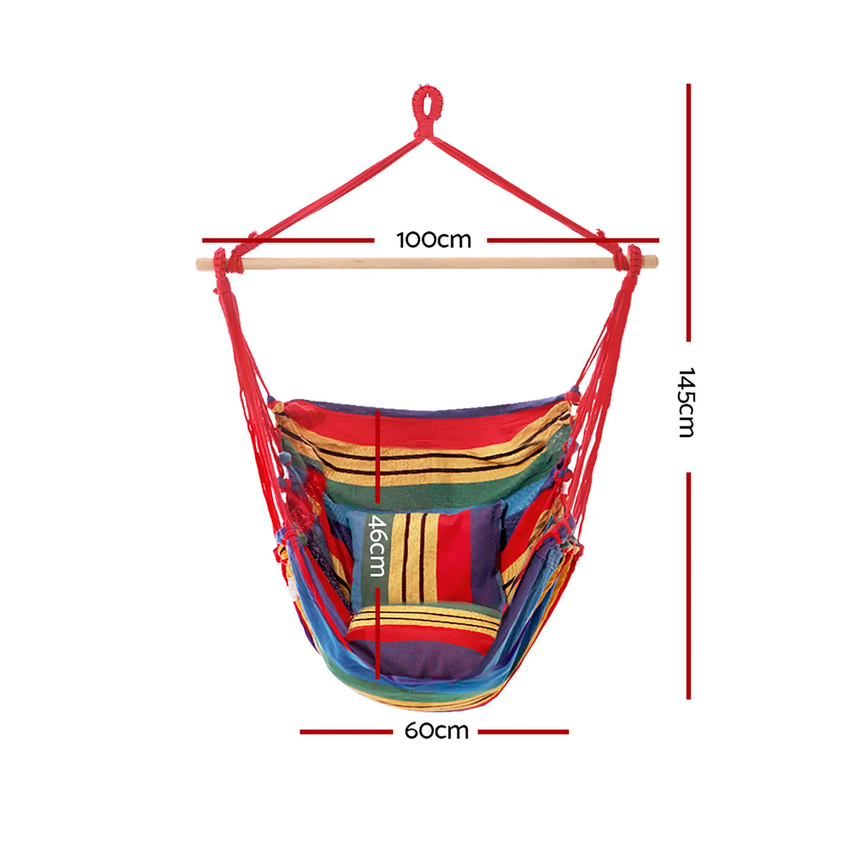 Gardeon Hammock Chair Outdoor Camping Hanging Hammocks Cushion Pillow Rainbow - Image 2