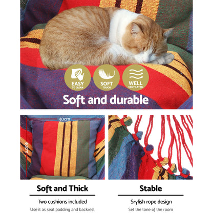 Gardeon Hammock Chair Outdoor Camping Hanging Hammocks Cushion Pillow Rainbow - Image 5