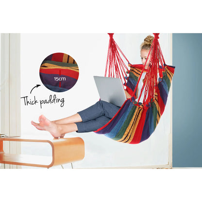 Gardeon Hammock Chair Outdoor Camping Hanging Hammocks Cushion Pillow Rainbow - Image 6