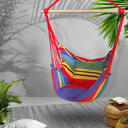 Gardeon Hammock Chair Outdoor Camping Hanging Hammocks Cushion Pillow Rainbow - Image 9