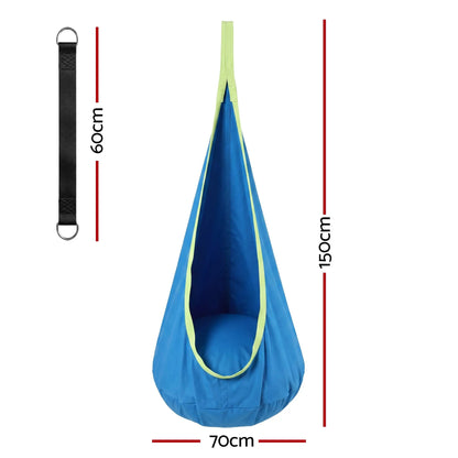 Gardeon Kids Hammock Chair Camping 70cmx150cm with Cushion Storage Bag Blue - Image 2